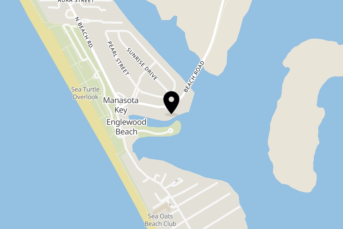 Map showing the location of Beachcomber Trading Post Restaurant on 1927 Beach Rd in Englewood